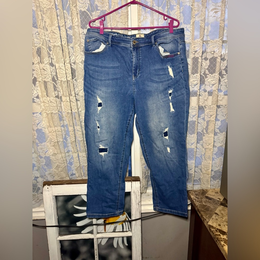 d. c. jeans Blue Cropped Ankle Distressed Jeans